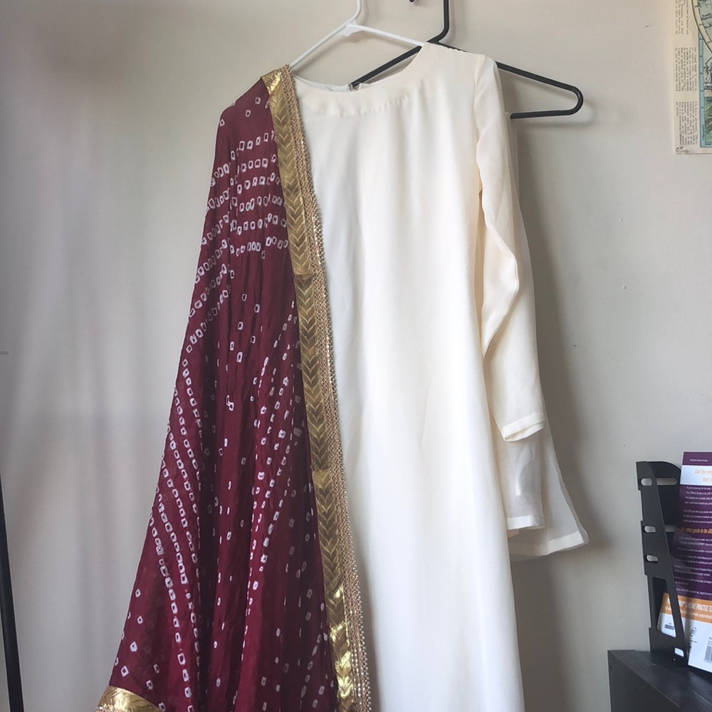 All-White Indian Suit with Chandini Print Dupatta